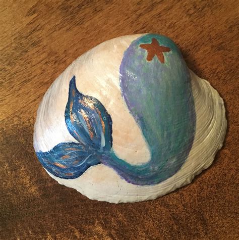 Mermaid Shell Mermaid Painting Seashell Painting Sea Glass Artwork