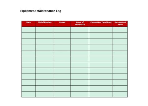40 Equipment Maintenance Log Templates Templatearchive