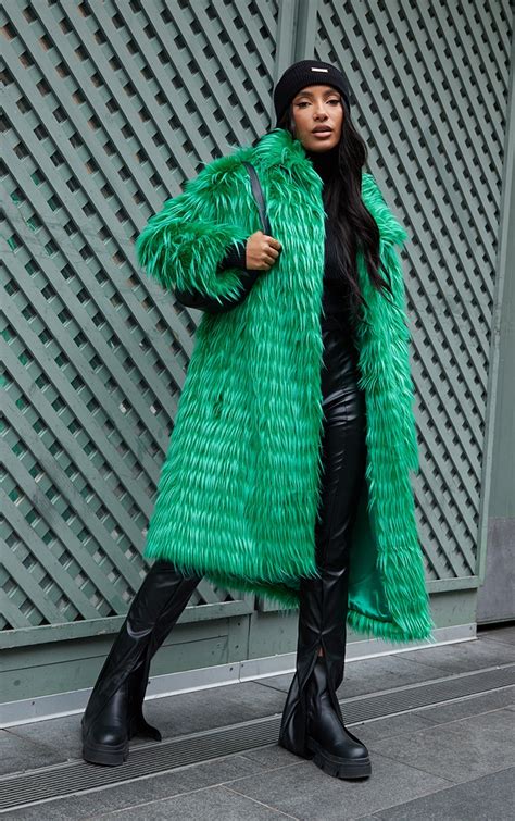 Bright Green Ombre Shaggy Faux Fur Longline Coat Prettylittlething