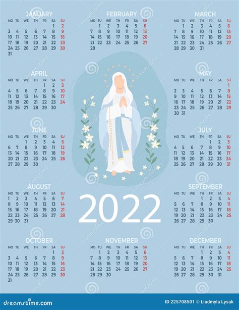 2022 Religious Calendar With The Most Holy Theotokos Queen Heavenly