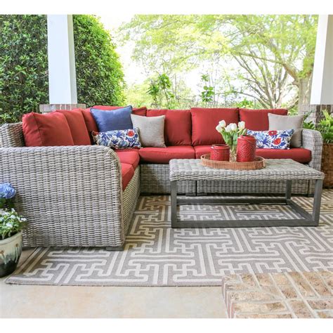 Leisure Made Forsyth 5 Piece Wicker Outdoor Sectional Set With Tan