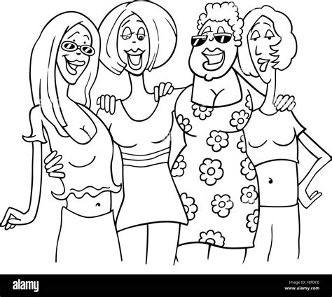 Woman Comic Illustration Cartoon Group Girl Girls Friends Woman