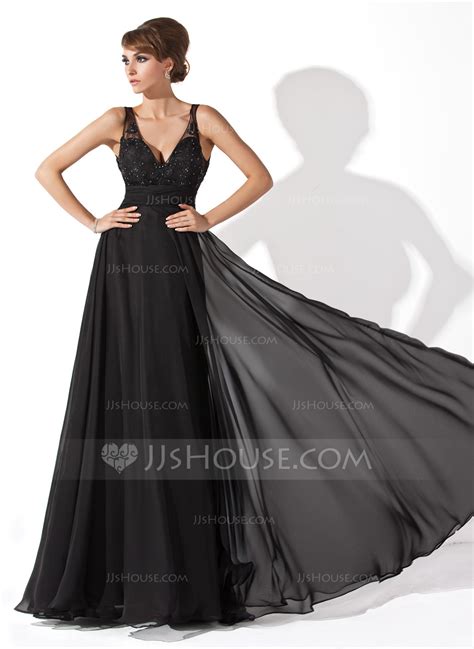 a line princess v neck floor length chiffon prom dress with ruffle lace beading 018005092