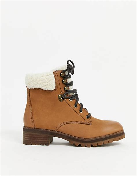 aldo leather lace up hiker boots in taupe asos