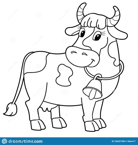 Coloring Page Outline Of Cartoon Cow With Bell Farm
