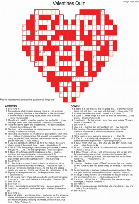 Valentines Crossword Hard Difficult Level Crossword Puzzle Kids