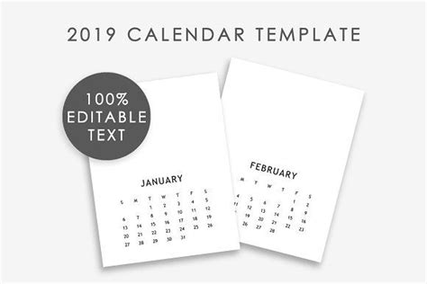 Editable Calendar Template 2019 By Designstudioteti Creativemarket
