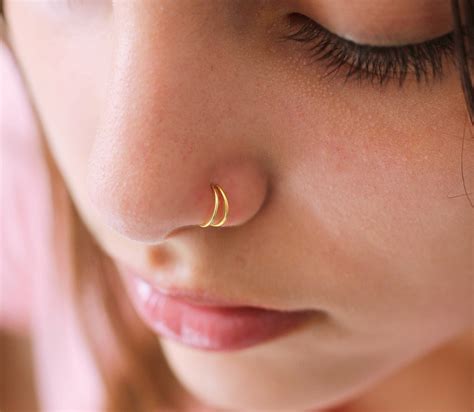 Double Nose Ring For Single Piercing Gold Nose Ring Hoop Etsy Free
