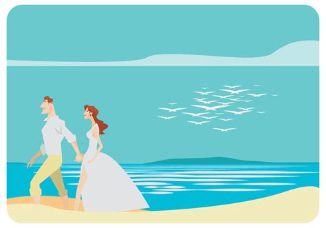 The image type of this file is jpg. Young Wedding Couple Walking on The Beach Vector ...
