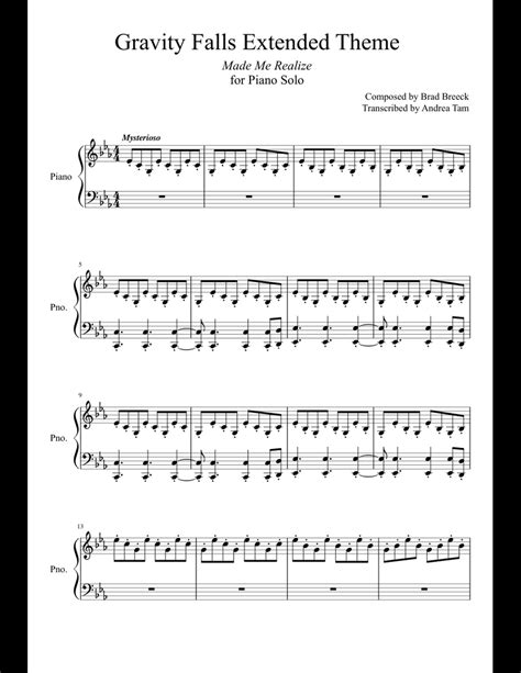 Created by alex hirsch, the series follows the adventures of dipper pines (voiced by jason ritter) and his twin sister. Gravity Falls Extended Theme Song for Piano Solo sheet music for Piano download free in PDF or MIDI