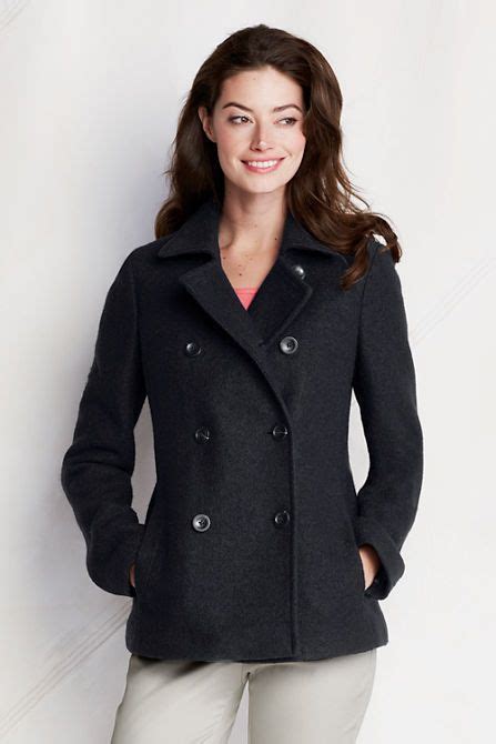 Womens Boiled Wool Pea Coat From Lands End Wool Peacoat Peacoat