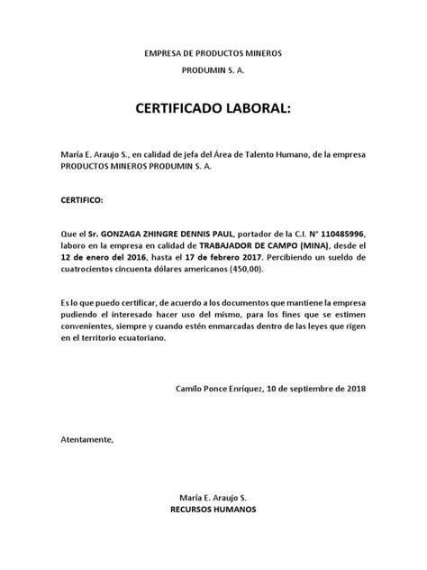 Ejemplo De Certificado Laboral Con Funciones Modelo D