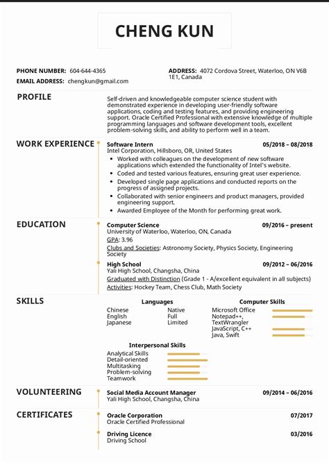 Create a college student resume that lands you the interview with our free examples and writing tips. 25 College Student Resume Template in 2020 | Student resume template, Student resume, Science ...