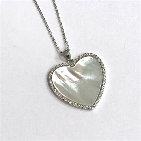Mother Of Pearl Natural Heart 14k White Gold Plated Necklace Pendant