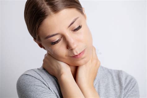 Young Woman Is Experiencing Severe Neck Pain Stock Photo Image Of