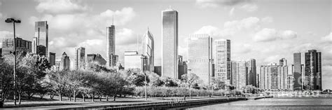 Panoramic Chicago Skyline Black And White Photo Photograph