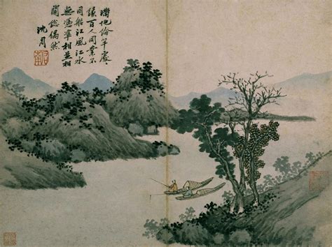 Shen Zhou Fishermen On An Autumn River 秋江釣艇 Chinese Painting