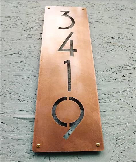 Vertical Modern House Numbers Plaque In Faux Copper Patina In 2020