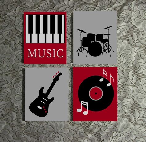 Hand Painted Canvas Set Music Theme Art Guitar Piano Drums Musical