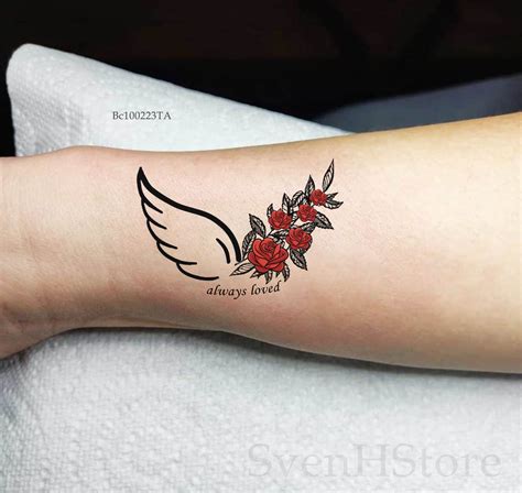Angel Wings And Rose Temporary Tattoo Meaningful Removable Etsy Denmark