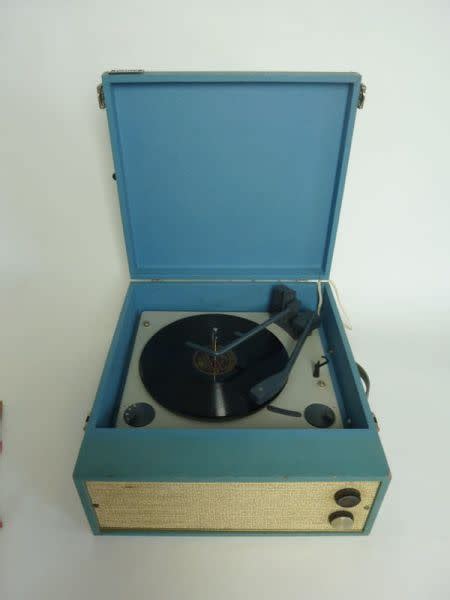 Blue Vintage Record Player Fully Working 20th Century Props