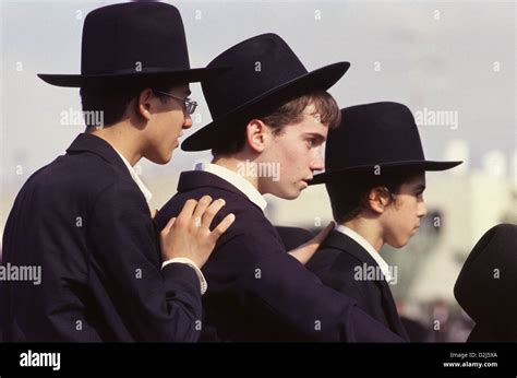 Young Ultra Orthodox Religious Jews In Traditional Clothing Israel