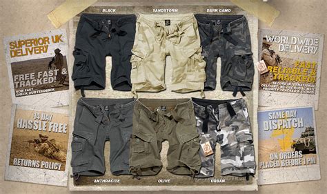 brandit classic vintage mens combat cargo shorts knee length military style army ebay