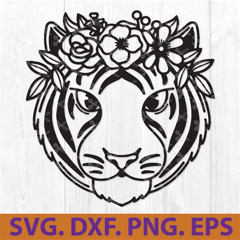 Tiger With Flowers Svg Dxf Png Eps Cut Files Tiger Face Svg File