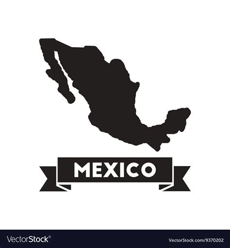 Flat Icon In Black And White Map Mexico Royalty Free Vector