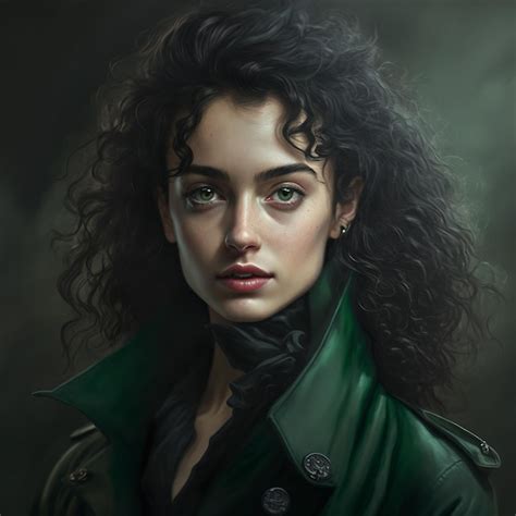 Premium Photo Portrait Of A Woman With Curly Hair And Green Eye Wearing Green Coat