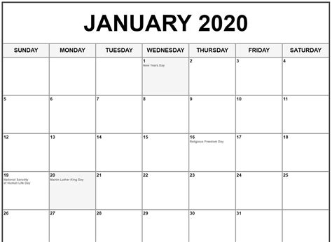 Pick Holidays In January 2020 Calendar Printables Free Blank