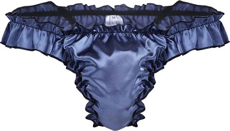 Yizyif Mens Silky Shiny Satin Flutter Ruffled Sissy Thongs Crossdress Underwear At Amazon Mens