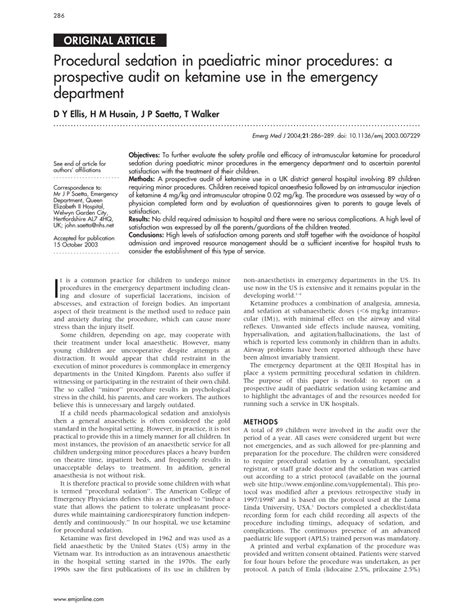 Pdf Procedural Sedation In Paediatric Minor Procedures A Prospective