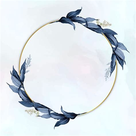 Download Premium Vector Of Gold Circle Frame Decorated With Blue Leaves