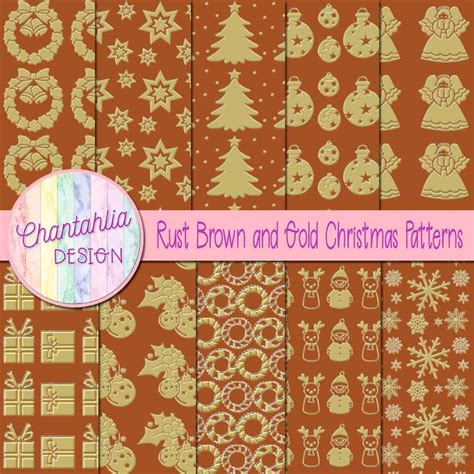 Free Digital Papers Featuring Rust Brown And Gold Christmas Patterns
