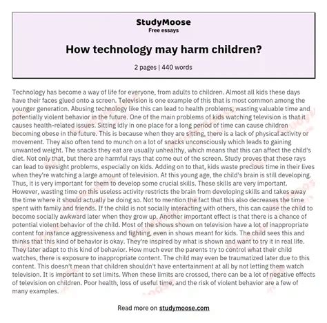 How Technology May Harm Children Free Essay Example