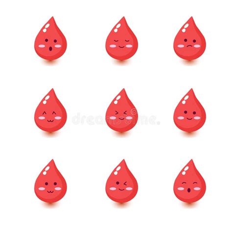 Cute Happy Smiling Blood Drop Cartoon Character Set Collection Stock