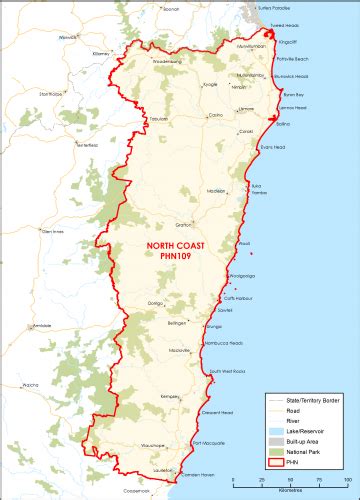 North Coast Nsw Primary Health Network Phn Map Topographic