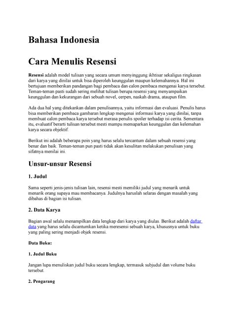 Bahasa Indonesia - Resensi - Bahasa Indonesia Cara Menulis Resensi
