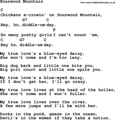 Click here and tell us! Top 1000 Folk and Old Time Songs Collection: Sourwood Mountain - Lyrics with Chords and PDF