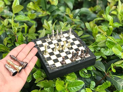 Mini Chess Set W Travel Chess Set Chess Box With Metal Etsy