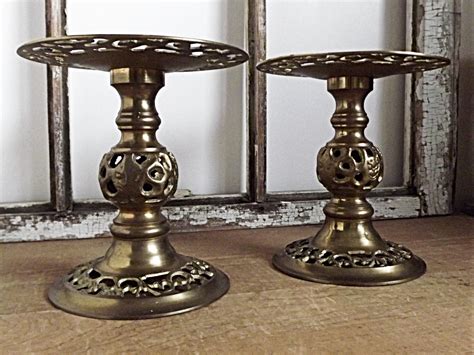 Ornate Brass Pillar Candle Holders Hollywood Regency Filigree Etsy