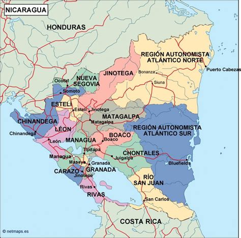 Nicaragua Political Map Eps Illustrator Map Vector World Maps