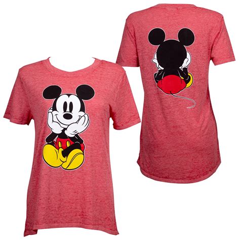 Mickey Mouse Mickey Mouse Front And Back Juniors Fitted Red T Shirt