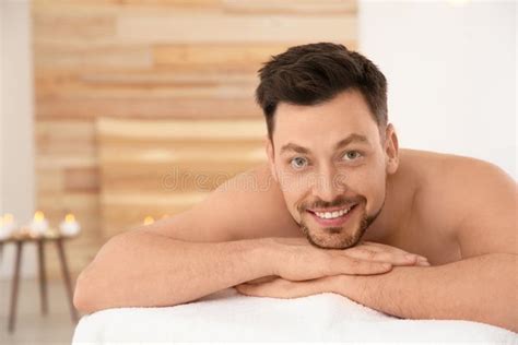 Handsome Man Relaxing On Massage Table Stock Image Image Of Health