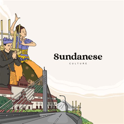 Set Sundanese Illustration. Hand drawn Indonesian cultures background