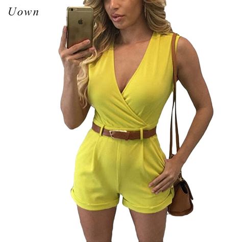 summer one piece jumpsuits women s casual short rompers outfit office work playsuit yellow