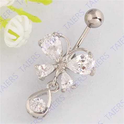 Belly Button Ring Butterfly Crystal Body Piercing Jewelry Navel Ring Retail Woman Jewelry 14g