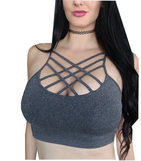 kaylee xo sexy caged strappy lace up criss cross layering bralette sport bra top padded