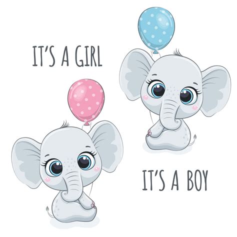 Cute Baby Elephant With Phrase Its A Boy And Its A Girl 3293059